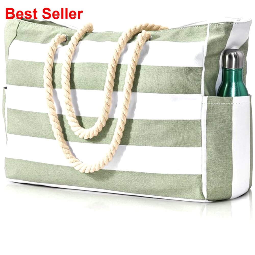Large Waterproof Beach Tote Bag with Zipper Closure Extra Capacity - Picture 7 of 7